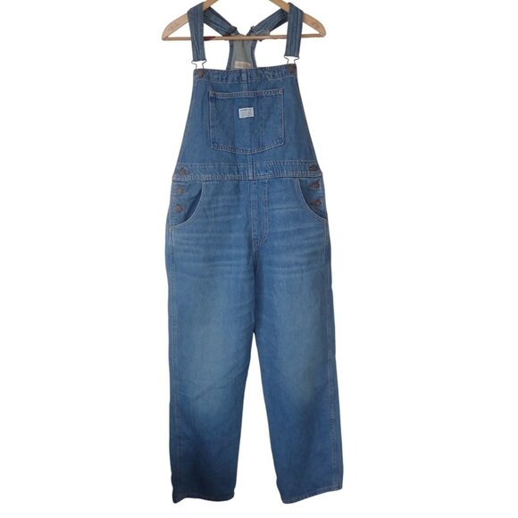 Levis Womens L Denim Overalls Blue Jean Carpenter Bib Pockets Button Closure New - Picture 1 of 8